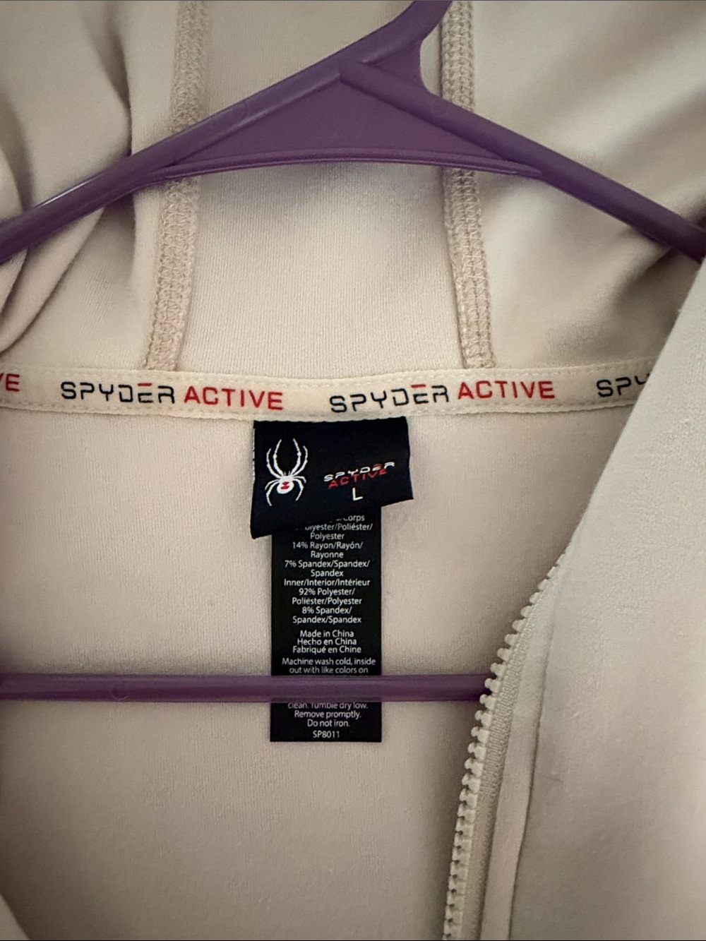 Spyder Light Cream Zip-Up Hooded Sweatshirt - Picture 2 of 4